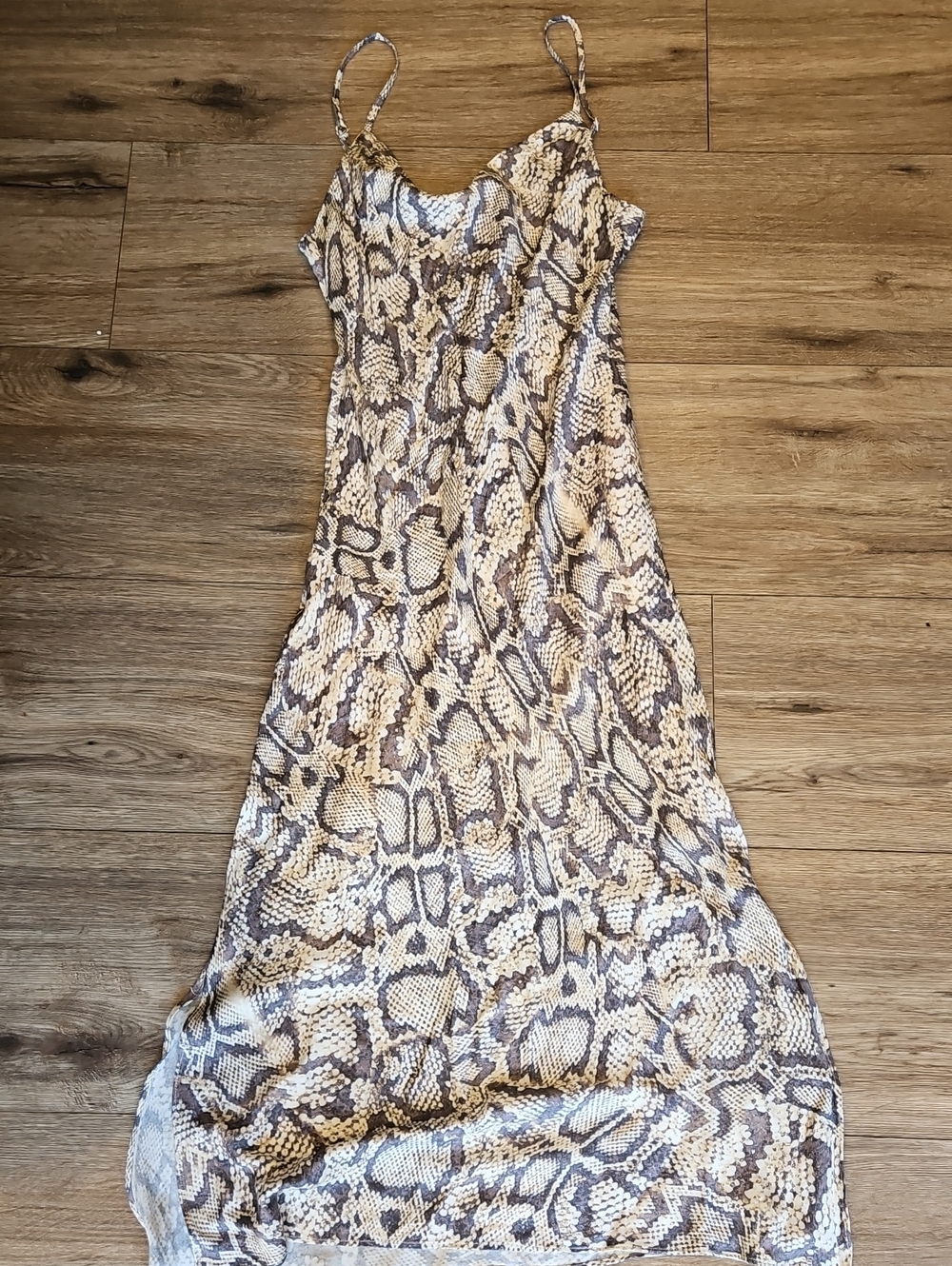 Olivaceous Neutral Snake Print Maxi Slip Dress Medium